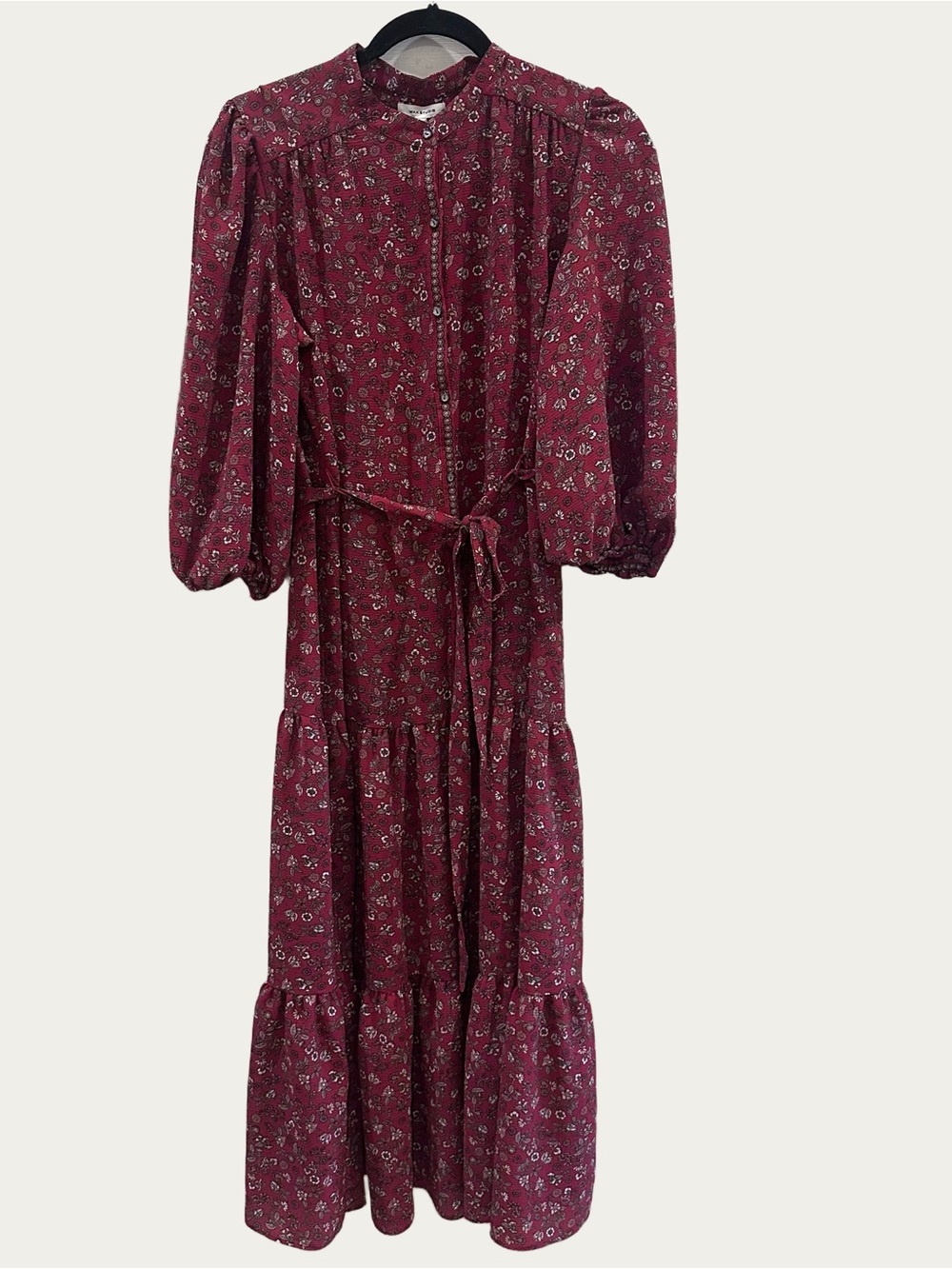Max Studio Bohemian Peasant Floral Burgundy Midi Dress Large